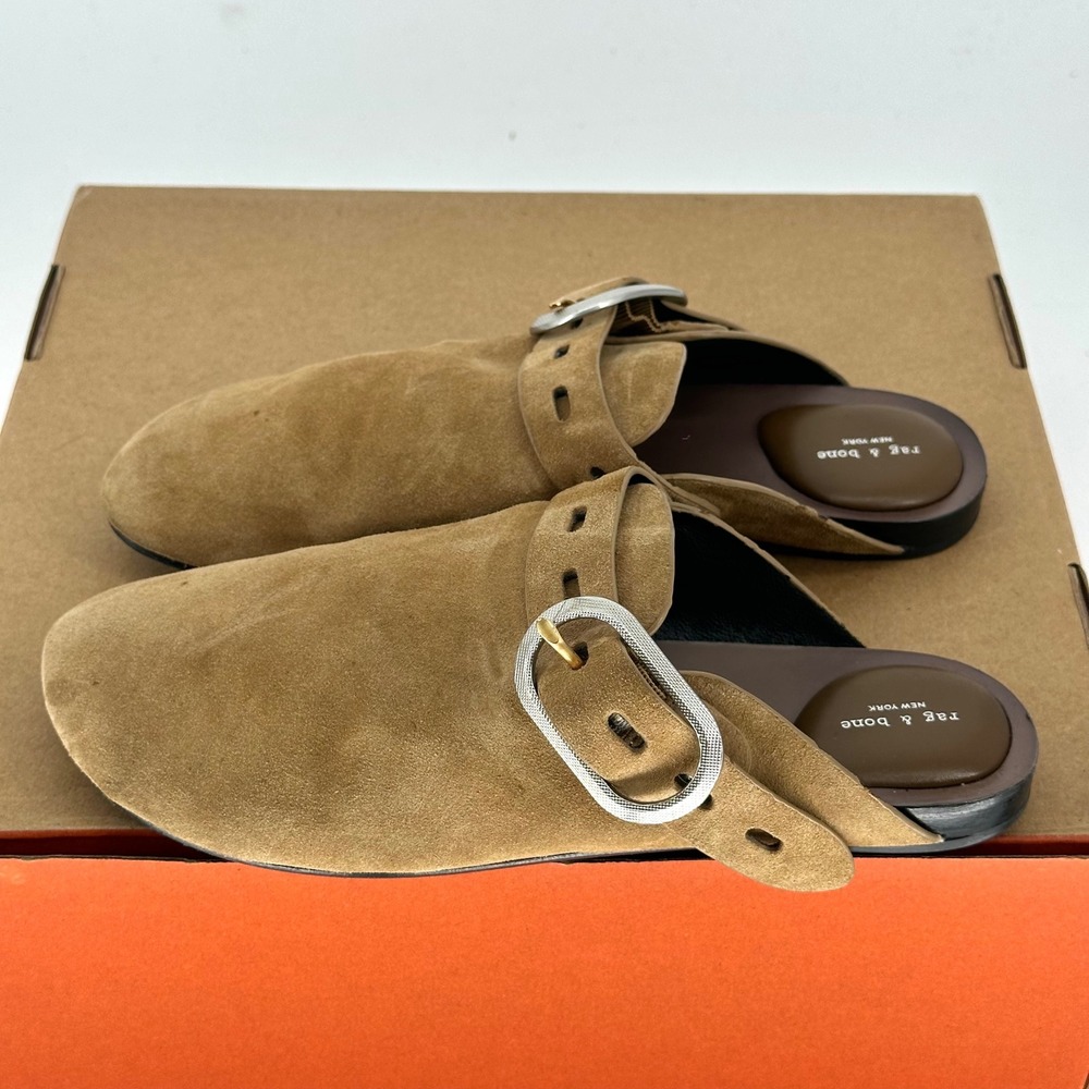 Rag & Bone Ansley Tan Brown Mule Clog Slip On Leather Slides Buckle Womens EU 39 - Picture 4 of 9